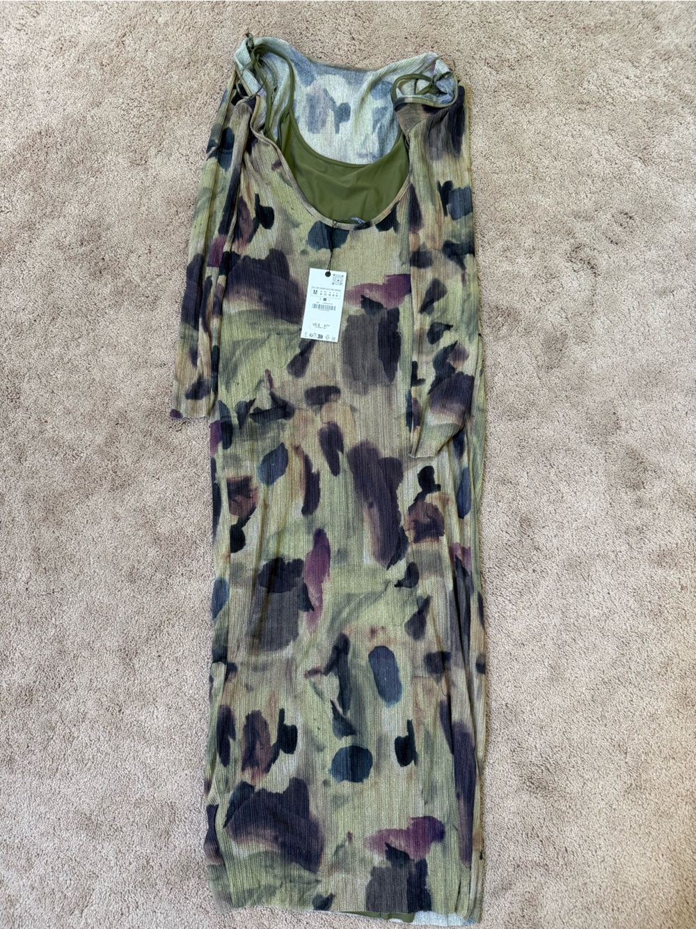 Zara Olive Green Camo Print Maxi Dress